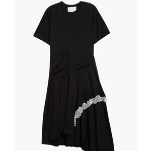 NEW, 3.1 PHILLIP Lace Detail Draped Asymmetric Hem Dress in Black Sz M #MD1429